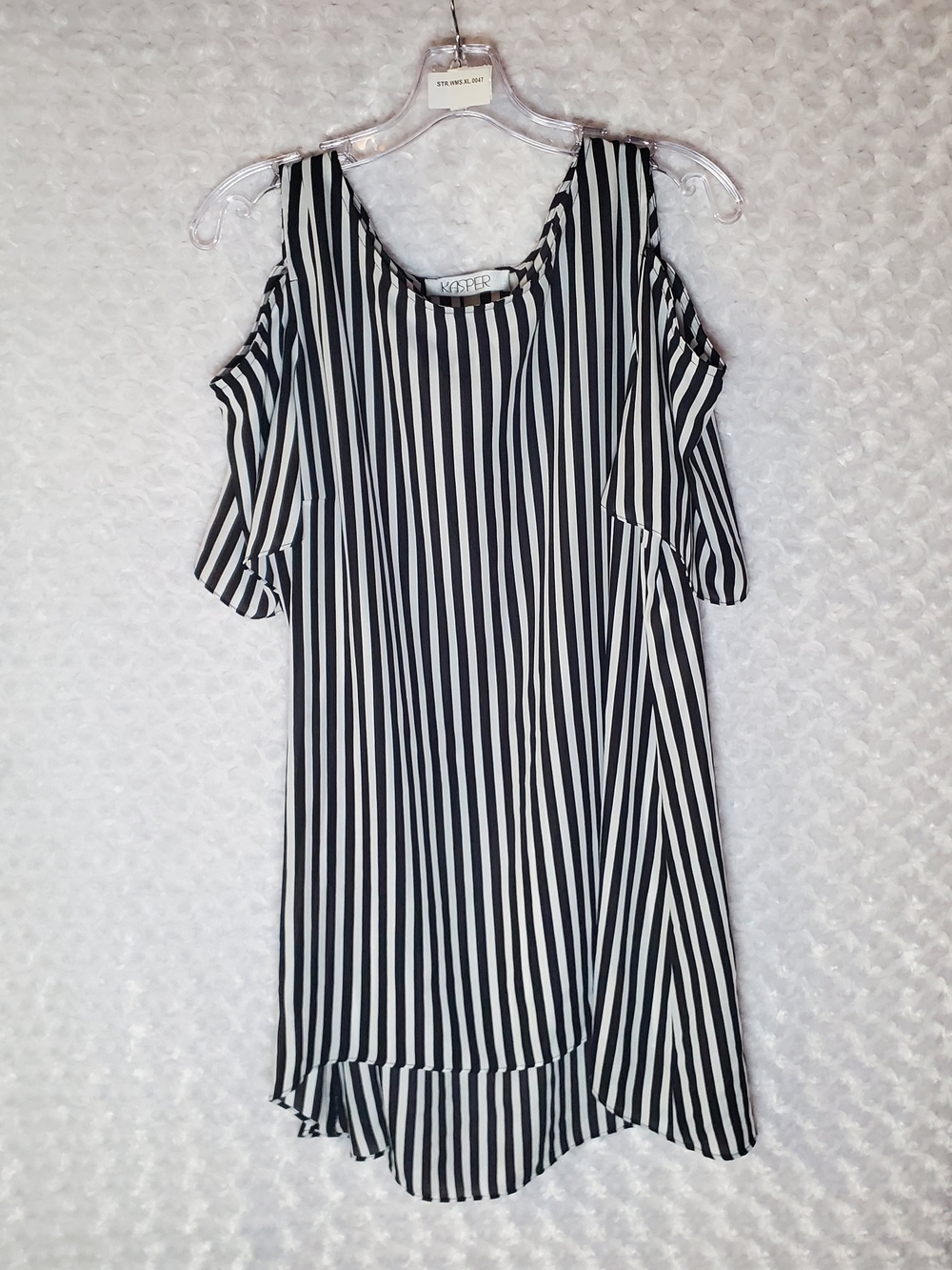 Kasper Black & White Striped Cold-Shoulder Long Blouse XL